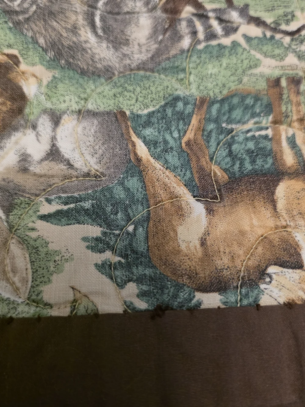 Vtg Handmade Wildlife Quilt Throw Rustic Cabin Lodge Decor, Deer Wolf Fox Animal